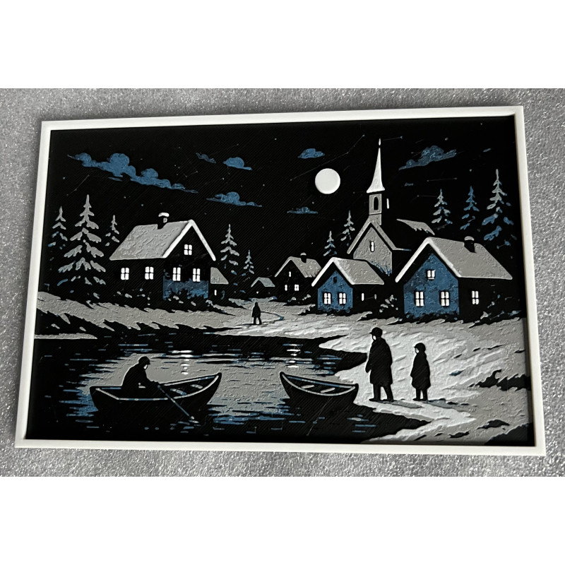 Mondnacht am Fluss – Winterliches Dorf