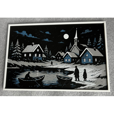 Mondnacht am Fluss – Winterliches Dorf