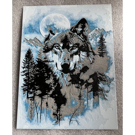 3D-Wandbild mit Wolf im Mondlicht und winterlicher Waldlandschaft