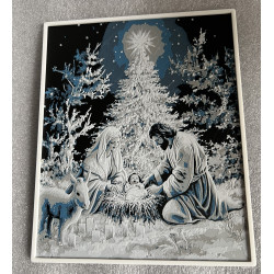 Weihnachtskrippe im Winterwald als 3D-Hueforge-Wandbild