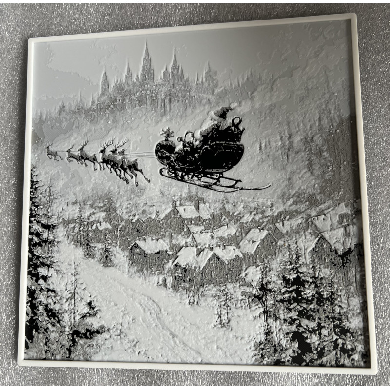 Santa über der Winterstadt – Winterliches Wandbild