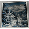 3D-Winterbild mit verschneitem Bergdorf, Familie und Bergkulisse