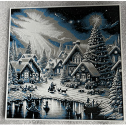 3D-Wandbild mit winterlichem Dorf am See