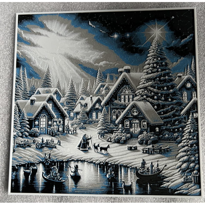 Winterliches Dorf mit See – 3D Wandbild