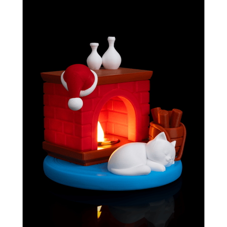 Kamin-Dekoleuchte mit schlafender Katze