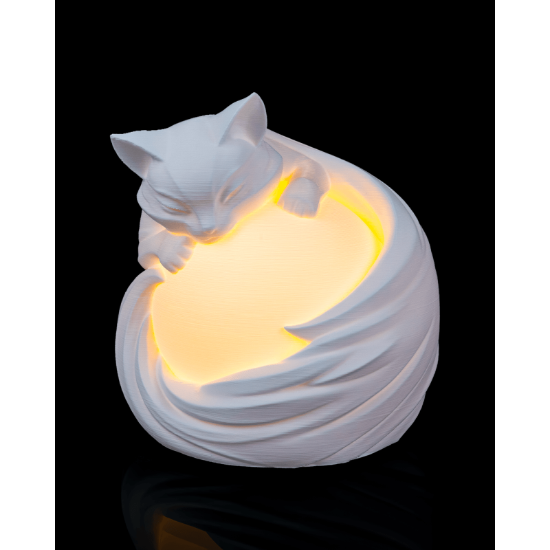 Weiße Katzenfigur als dekorative Lampe mit leuchtendem Innenraum und RGB-Beleuchtung