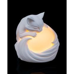 Weiße Katzenfigur als dekorative Lampe mit leuchtendem Innenraum und RGB-Beleuchtung
