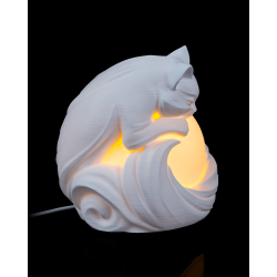 Weiße Katzenfigur als dekorative Lampe mit leuchtendem Innenraum und RGB-Beleuchtung