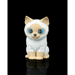 3D-Schlüsselanhänger mit Katzenmotiv in braun-cremer Optik und Metall-Schlüsselring