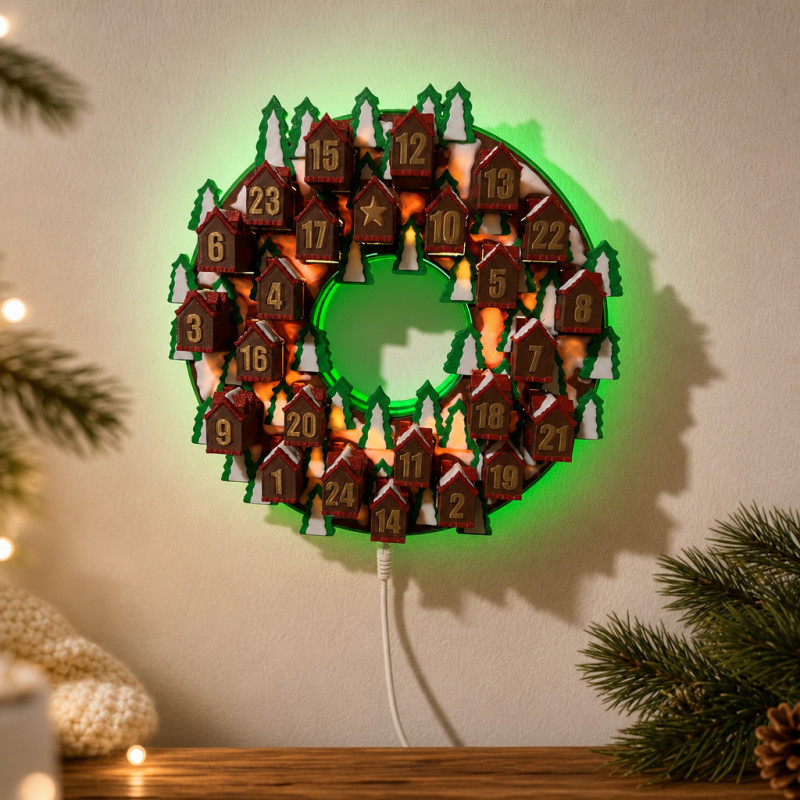 Adventskalender mit Beleuchtung und kleinen Häuschen – Adventskalender mit Beleuchtung