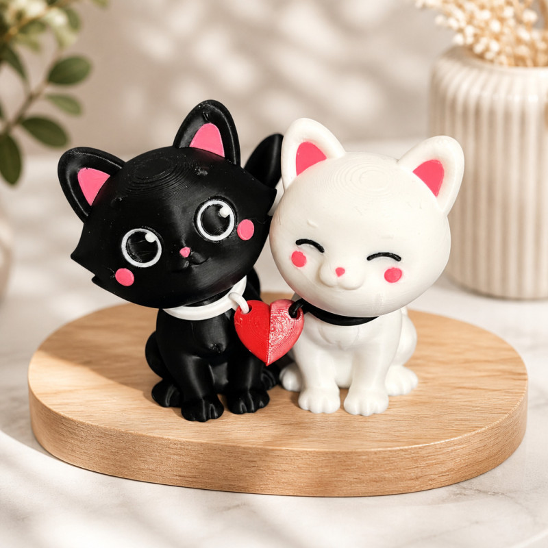 Katzenfiguren – Liebevolles Duo mit magnetischem Herz – Katzenfiguren