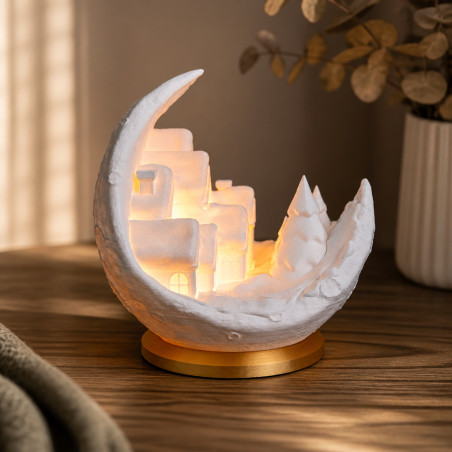 Stimmungsleuchte „Winterdorf im Mond“ – LED-Teelicht – Winterdorf LED-Leuchte
