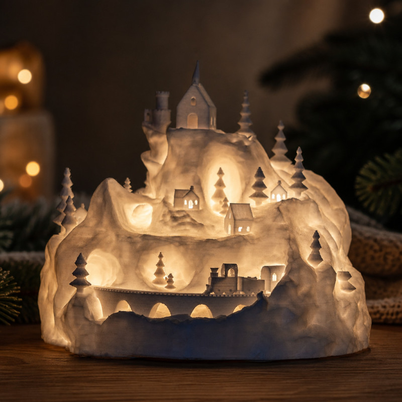Weihnachtsdorf mit Eisenbahn – stimmungsvolle Winterdeko – Weihnachtsdorf mit Eisenbahn
