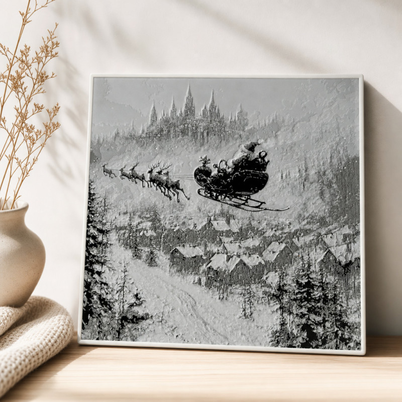 Santa über der Winterstadt – Weihnachts-Wandbild