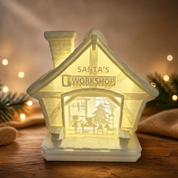 Weihnachtswerkstatt-Lampe mit Szenerie – optimiert