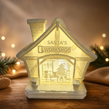 Weihnachtswerkstatt-Lampe mit Szenerie – Weihnachtswerkstatt-Lampe