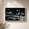 Mondnacht am Fluss – Winterliches Dorf – 3D Wandbild Winterdorf