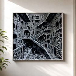 Escher-inspiriertes 3D-Treppenbild mit Labyrinth