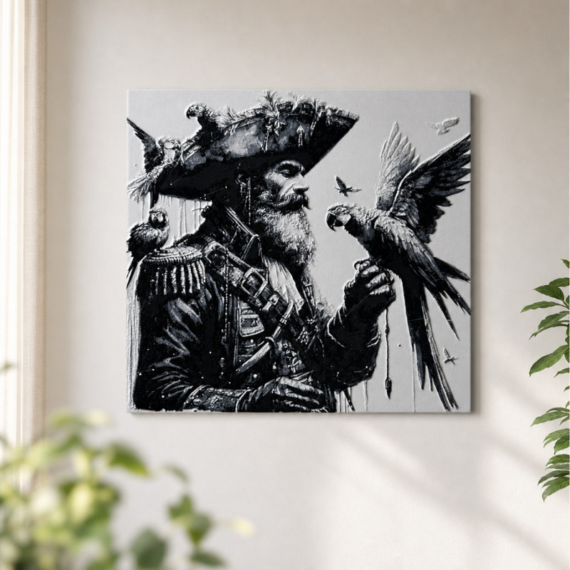 Der Admiral der Lüfte – Pirat mit Papageien in 3D – 3D Piraten Wandbild
