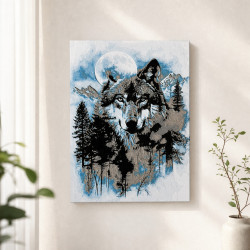 Wolf im Mondlicht – 3D-Wandbild mit Tiefenwirkung – Wolf im Mondlicht 3D-Wandbild