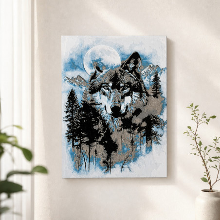 Wolf im Mondlicht – 3D-Wandbild mit Tiefenwirkung – Wolf im Mondlicht 3D-Wandbild