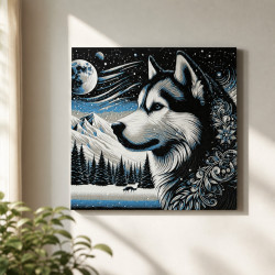 Husky unter Sternenhimmel – Husky 3D Wandbild
