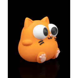 Katzen-Spardose im Kawaii-Stil mit großen Augen, Schnurrhaaren, Pfoten, Münzschlitz und Drehverschlussdeckel