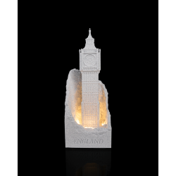 Big Ben Leuchtskulptur mit beleuchtetem Sockel in Felsoptik und Schriftzug England