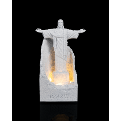 Christus LED-Lampe mit Felsoptik-Sockel, RGB-Beleuchtung und Brazil-Gravur