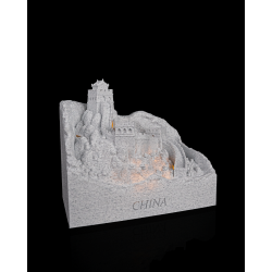 Leuchtobjekt mit Miniatur der Chinesischen Mauer, Bergrelief, Frontgravur CHINA und RGB-Beleuchtung