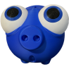 Blaues Sparschwein mit großen Augen und Drehverschluss