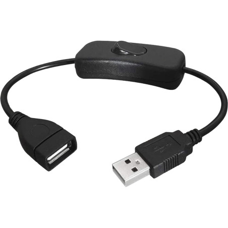 USB-Schalter mit USB-A-Stecker und USB-Buchse zum Zwischenstecken