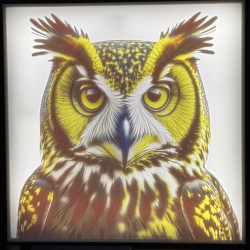 Farblithokasten mit Eulenmotiv und LED-Beleuchtung