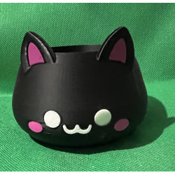 Schwarzer Katzenkübel im 3D-Design mit Katzenohren und Gesicht