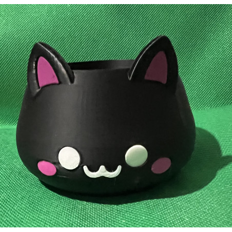 Schwarzer Katzenkübel im 3D-Design mit Katzenohren und Gesicht