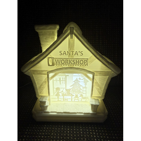 Weihnachtswerkstatt-Lampe mit beleuchteter Winterszene