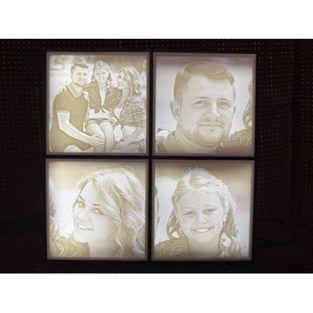 Lithokasten für 4 Bilder als dekorative LED-Lampe mit personalisierten Motiven