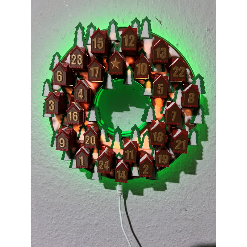 Adventskalender mit Beleuchtung und Häuschen