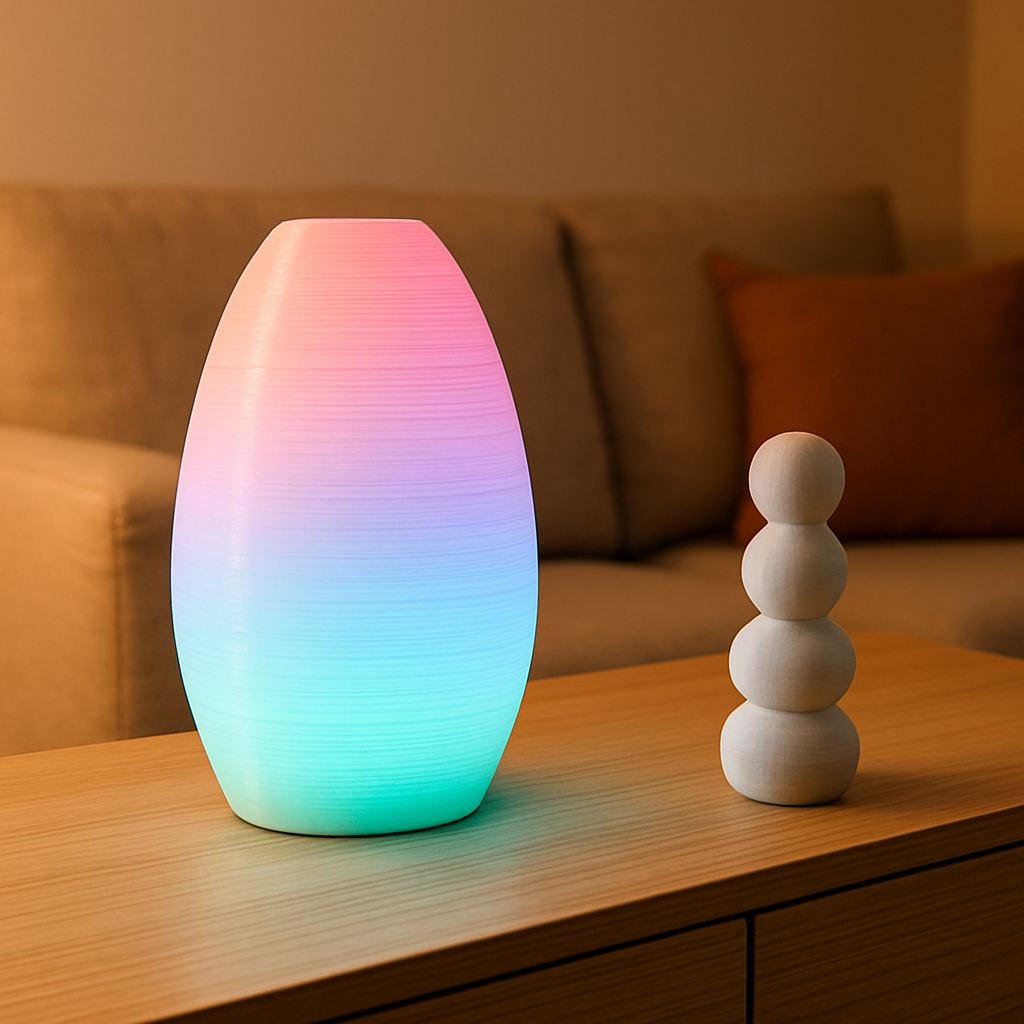 3D-gedruckte Lampen mit LED- und RGB-Licht als dekorative Lichtobjekte für Zuhause