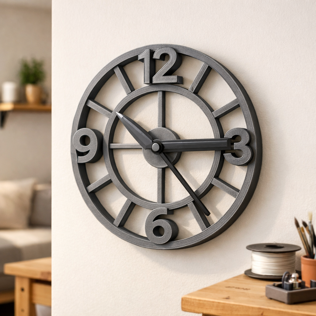 3D-gedruckte Wanduhr als dekorativer Zeitmesser mit plastischer Struktur für Wohnraum, Büro oder Garage