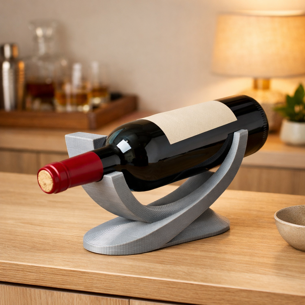 3D Weinflaschenhalter mit Weinflasche als dekorativer Blickfang für Sideboard, Hausbar oder Geschenk
